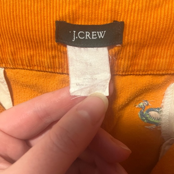 J Crew Orange Corduroy Miniskirt with Peacocks 2000s - Picture 6 of 11